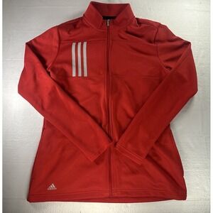 Adidas Jacket Women's Red‎ 3-Stripes Double Knit Full-Zip Medium M Golf/Running